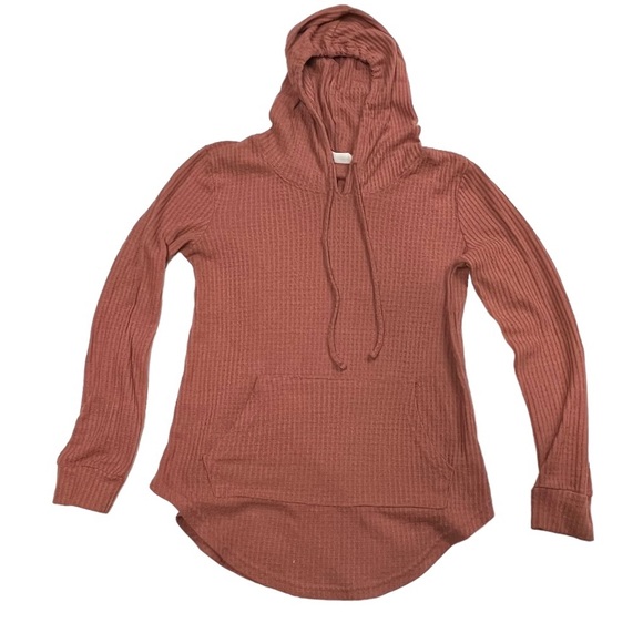 Weekend edition darker pink / reddish color long sleeve womens shirt with hood. - Picture 1 of 8